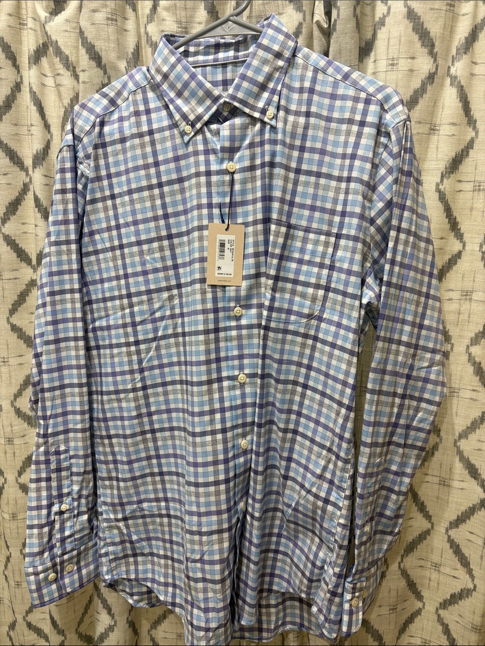 Peter Millar Blue and White Plaid Button-Down Shirt